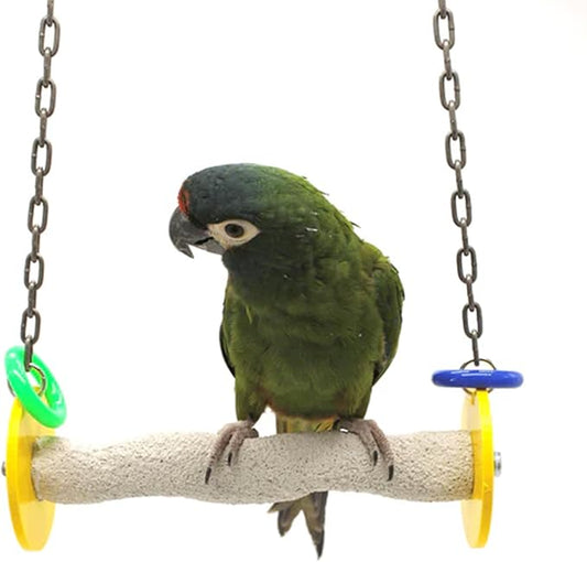Roll Bird Swing - Pumice Perch Bird Toys Trims Nails and Beaks, Safe and Non-Toxic Bird Cage Accessories for Small and Large Birds, Swinging Toys Birds Will Love, Medium 9 Inches