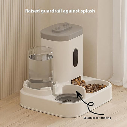 Automatic Pet Feeder and Water Dispenser Set, 2300ML Food Container, 1000ML Water Tank, White