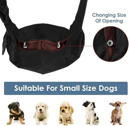 Lukovee Pet Sling, Hand Free Dog Sling Carrier Adjustable Padded Strap Tote Bag Breathable Cotton Shoulder Bag Front Pocket Safety Belt Carrying Small Dog Cat Puppy Machine Washable (Black, S)