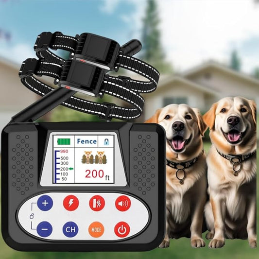 Wireless Dog Fence System, Electric Fence for Dogs with Big LCD Screen, 2 in 1 Portable Wireless Pet Perimeter for Outdoor, Remote Training collar, Adjustable Collar for Big Medium Dogs (For 2 Dogs)
