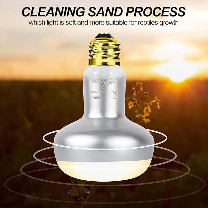 WACOOL 4 Pack Heat Lamp Bulbs for Reptiles, 100W Intense Basking Spot Lights, Simulate Daytime Sunshine Heat Bulbs, UVA Daylight Heat Lamp for Bearded Dragon, Lizard, Turtle, Tortoise, Gecko