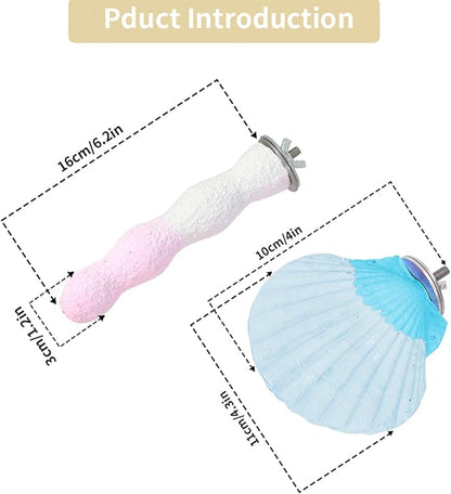 Bird Perches for Cage, Abrasive Surface High Calcium Mineral Parrot Perch Stand - Bird Nail File for Claw & Beak Health, Colorful Ceramic Bird Cage Accessories (Blue, Shell)