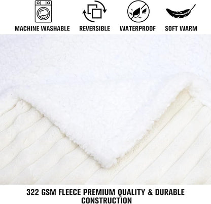 Waterproof Pet Blanket Soft Calming Dog Blanket Cozy Sherpa Fleece Blanket Reversible Furniture Protector Cover for Small Medium Large Dogs Cats Machine Washable, Cream 50x60 in