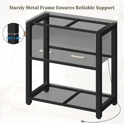 20-29 Gallon Aquarium Stand with Stable Metal Frame & Power Outlet, Heavy-Duty Fish Tank Stand with Waterproof Mat, 550LBS Capacity Storage Cabinet, Black