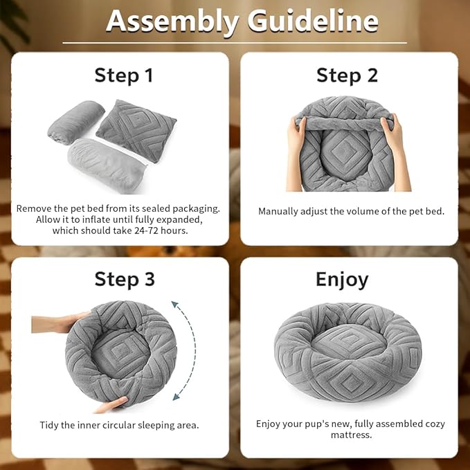 ShinHye Dog Bed for Small Dogs & Cats, Washable Calming Round Pet Bed with Non-Slip Bottom, Soft Indoor Puppy Bed(LX-Grey-28x28)