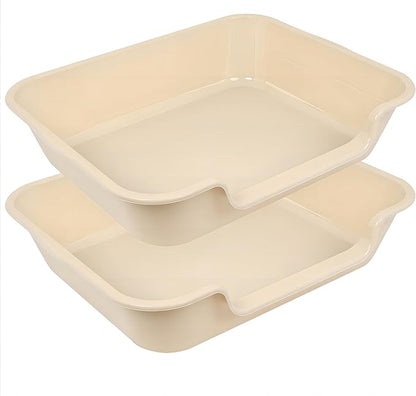 2 Pack Extra Large Dog Litter Box Pan Tray (ABS Material), Low Entry Jumbo Senior Litter Boxes for Multiple Kitten Big Cats, Pet Safe Indoor Dog Potty (Sandbeach, 24" L x 20" W)