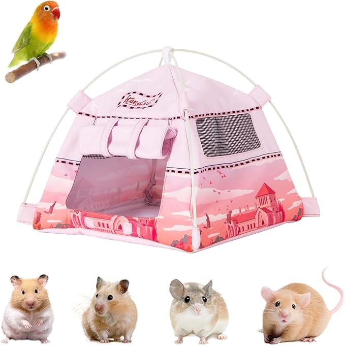 Hamster Mini Camping Tent Hideout, Syrian Hamster Tent House Rat Bed Without Installing, Lightweight & Easy to Clean, Suitable for Mouse, Fancy Rat, Chipmunk and Mini Guinea Pig (Pink)