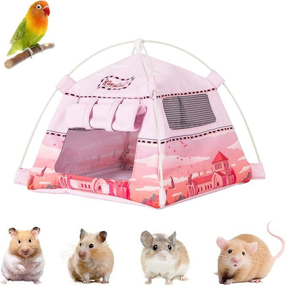 Hamster Mini Camping Tent Hideout, Syrian Hamster Tent House Rat Bed Without Installing, Lightweight & Easy to Clean, Suitable for Mouse, Fancy Rat, Chipmunk and Mini Guinea Pig (Pink)