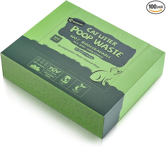 Cat Litter Bags for Poop Biodegradable Cat Waste Disposal Bag Leakproof Durable and Unscented Large to Fit Any Scoop Strengthen Dog Poop Bag- 100 Count