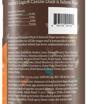 Nature's Logic Grain-Free Canned Dog Food - 95% Animal Proteins - 100% Natural Wet Dog Food Cans - No Common Allergens - All Life Stages - Ideal for Sensitive Dogs - Duck & Salmon (13.2 oz, 12 pack)
