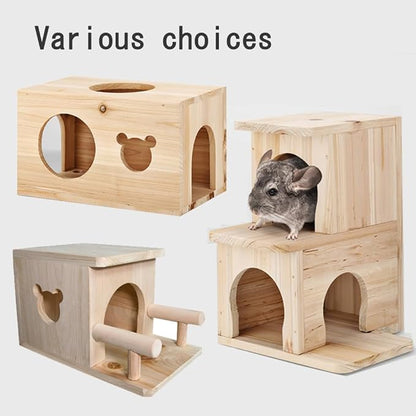 Chinchilla House Chinchiila Nest Degu House Small Animal Hideout Natural Wooden No Paint Wooden peg Safe Durable Teeth Grinding
