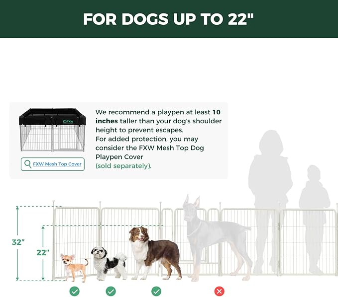 FXW Rollick Unleashed Dog Playpen for Indoor, Yard, RV Camping, 32 inch 32 Panels for Small and Medium Dogs, White│Patented