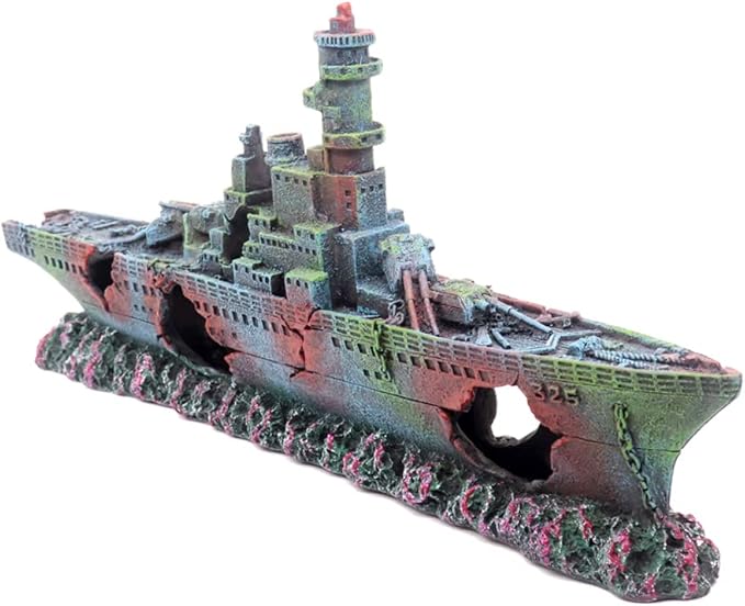 Aquarium Shipwreck Sunken Pirate Ship Boat, Battleship Aquarium Decorations Fish Tank Shipwreck Decorations Military Ship for Betta, Middle Size
