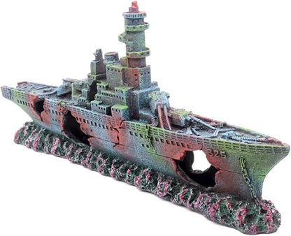 Aquarium Shipwreck Sunken Pirate Ship Boat, Battleship Aquarium Decorations Fish Tank Shipwreck Decorations Military Ship for Betta, Middle Size