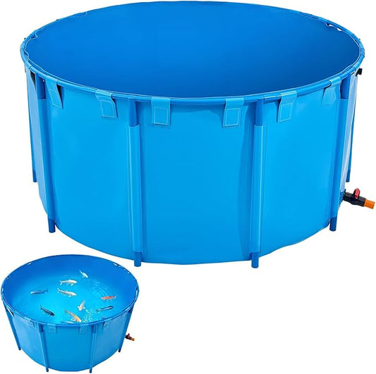 VEVOR Canvas Fish Pond, 818 Gal Capacity Above Ground Fish Pond, Foldable PVC Koi Tank, Round Goldfish Tank with Stable Frame and Drain Valve, for Aquaculture, Koi Breeding, and Irrigation