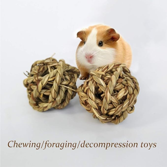 15PCS Rabbit Grass Balls 2.8in Large Guinea Pig Balls Small Animal Activity Enrichment Toy for Bunny Chinchilla Hamster Gerbil Grinding Playing
