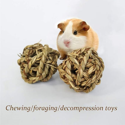 15PCS Rabbit Grass Balls 2.8in Large Guinea Pig Balls Small Animal Activity Enrichment Toy for Bunny Chinchilla Hamster Gerbil Grinding Playing