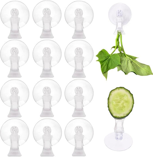 AccEncyc 12Pcs Veggie Clips Aquarium Seaweed Clips Fish Food Holder Wide Mouth Clips Plants Suction Cups Algae Clips for Freshwater and Marine Fish Tank (Plastic)