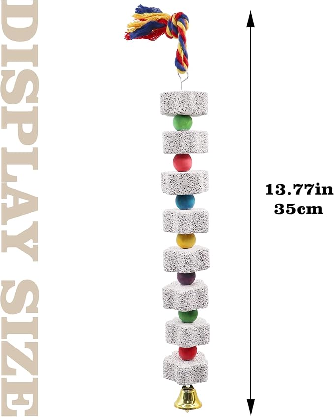 2 Pack Parrot Chewing Toys with Calcium Stone & Bells – Long-Lasting Bird Cage Accessories for Parakeets, Cockatiels, Budgies, Lovebirds, African Grey, Hamsters, Chinchillas & Rabbits