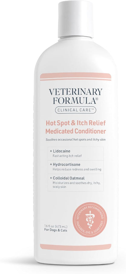 Veterinary Formula Clinical Care Hot Spot & Itch Relief Cat & Dog Medicated Conditioner, 16 oz – Oatmeal Conditions Skin for a Lustrous Coat, Formulated to Help Alleviate Itchy Skin