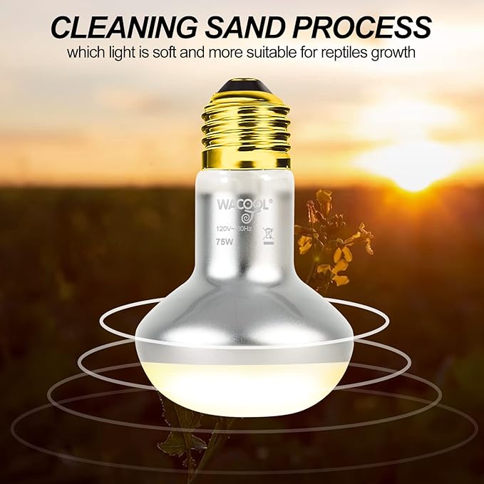 WACOOL 4 Pack Heat Lamp Bulbs for Reptiles, 75W Intense Basking Spot Lights, Simulate Daytime Sunshine Heat Bulbs, UVA Daylight