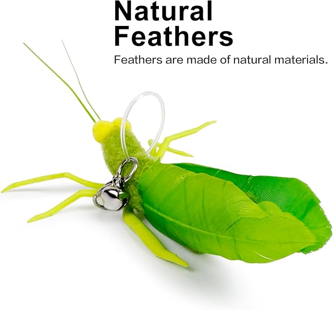 TTcat Cat Feather Toys, 3 Pcs Simulation Insects Dragonfly Grasshopper Refills, Cat Toys Replacement Feathers for Cat Kitten Wand