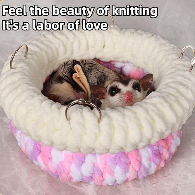 5Pcs Hamster Cage Hammock Small Animals Hanging Hammocks with Squirrel Cages Accessories Hang Tunnel Swing for Sugar Glider Toys Rat Swing Jungle Set Plush Hamsters Warm Beds (Blue)