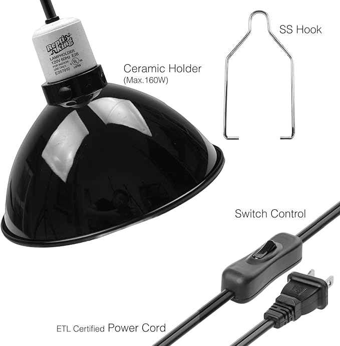 Reptile Light Fixture, 8.5'' Reptile Dome for Reptile Light/Heat Lamp/Ceramic Heat Emitter, 1-Pack 8.5 Inch Standard Light Dome