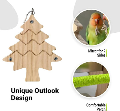 Bird Toys, Wooden Swing with Mirror and Perches for Cage, Bird Cage Accessories for Budgie, Lovebird, Green Cheek, Cockatiel, Conure, Quaker, Caique and Other Small to Medium Birds
