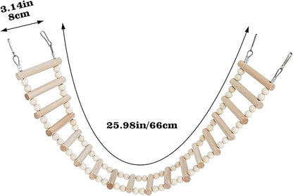 Rat Ladder Bridge Toy, Rat Climbing Toys, Natural Wooden Hamster Ladder Bridge Toy, Cage Accessories for Bird Parrots Parakeets Hamster Cockatiels Sugar Gliders - 18 Steps - 25.98 x 3.14 Inch