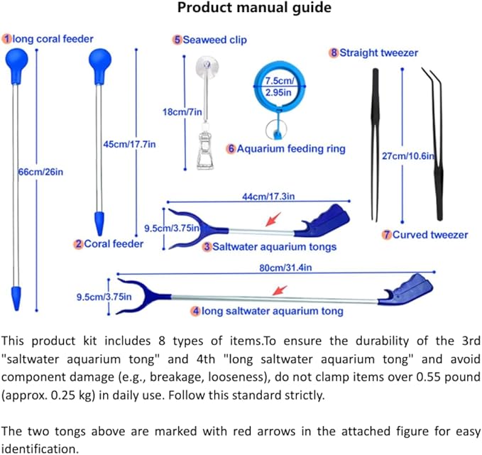 31.5Inch Long Corals Grabber,reefs Feeders,Aquarium Veggie Feedting Tool,Aquarium Food Clip Feeding(Long Reef Grabber and Coral Feeder Kits(Anti-Rust)