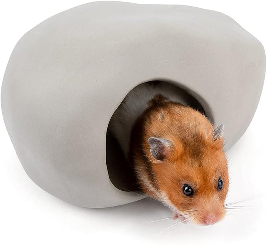 Niteangel Ceramic Hamster Habitat Hideout: - Hideaway House for Syrian Dwarf Hamster Mice Gerbils Lemmings or Other Similar-Sized Small Pet (Stone-Shaped - for Syrian)