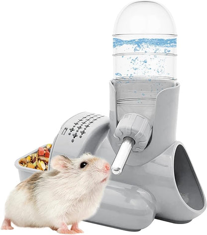 VANNON 3 in 1 Hamster Water Bottle No Drip Small Animal Water Bottle Automatic Bottle Dispenser with Food Container Base Hut and Hideout Base 4oz/120ml,Leekproof, BPA Free