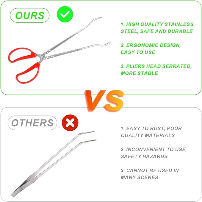 15 Inch Snake Feeding Tongs, 2 PCS Stainless Steel Reptile Tongs, Extra Long Large Tweezers for Bearded Dragon Ball Python Tank Accessories Terrarium Supplies With Gloves