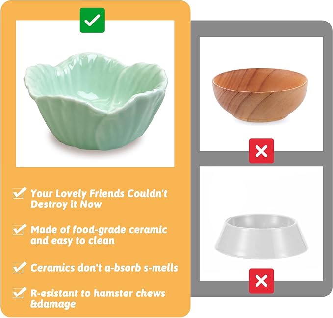 Tfwadmx 2 Pcs Hamster Food Bowl, Ceramic Pet Hamster Bowl Dwarf Hamster Food Bowl Feeder Hamster Water Rat Bowl Small Animal Food Dish for Golden Bears, Hedgehogs, Dutch Pigs, Parrots (Cyan)