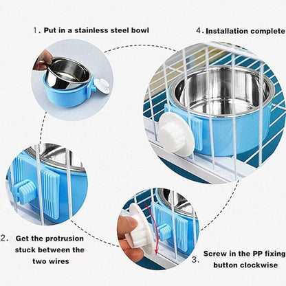 Hamiledyi 2-Pack Hanging Dog Bowls with Removable Stainless Steel Feeder - Spill-Proof Crate Bowls for Kennel/Cage, Puppy to Medium Dogs, Cats, Rabbits & Guinea Pigs (Durable Pet Food & Water Dishes)