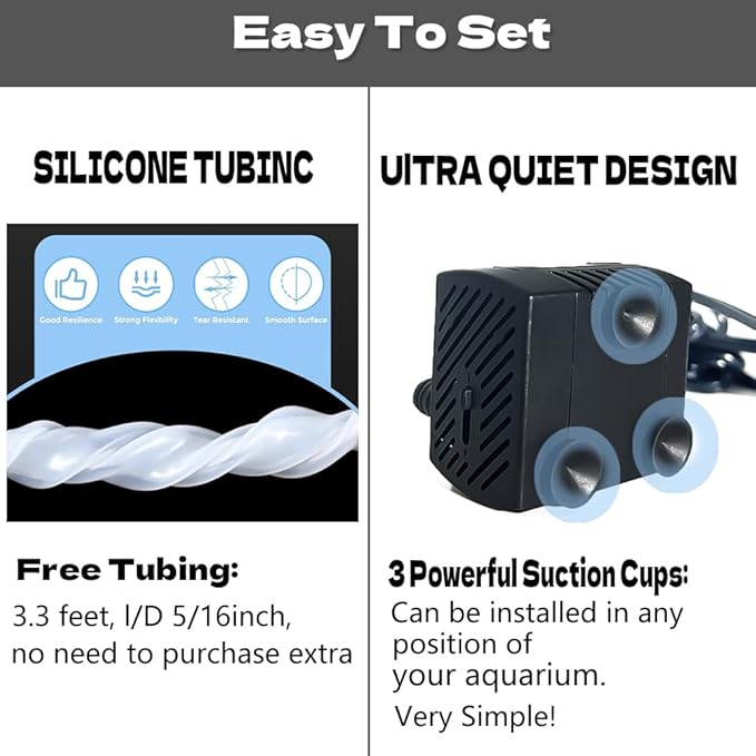 95GPH ultra-quiet small fountain pump (350L/H, 5W), 3.3-foot water pipe, adjustable flow small water pump, suitable for fish tanks, water features, pet fountains, outdoor fountain pumps