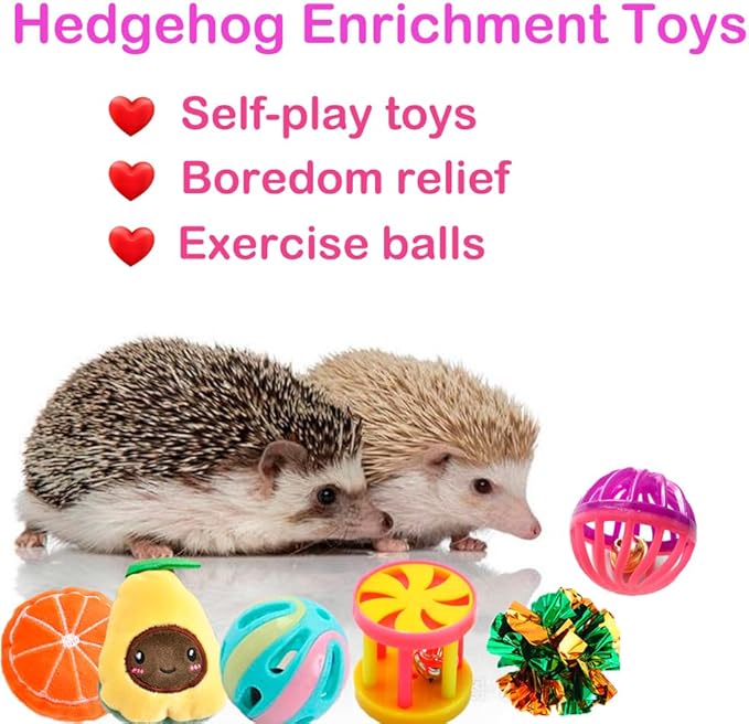 10 pcs Cute Hedgehog Enrichment Toys Hedgehog Supplies Cage Accessories Small Animal Ball Bell Pet Interactive Stuffed Toys Exercise Ball for Hamster Lizard Turtle Rats