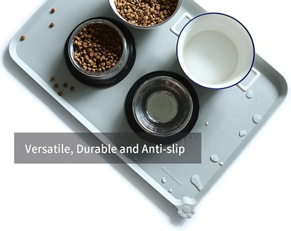 Hoki Found Large Silicone Pet Food Mats Tray - Non Slip Pet Dog Cat Bowl Mats Placemat - Dog Pet Cat Feeding Mat - Waterproof Dog Cat Food Mats -Pet Water Mats for Floors - Battleship