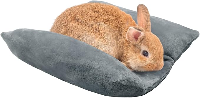 MEWTOGO 13 x 14In Rabbit Bed, Thickened Soft Bunny Snuggle Concave Bed, Cuddle Cushion Plush Mat with Cotton Lounger Pillows, Small Pet Flop Mat for Indoor Cage Sleeping Bunny Gifts, Gray