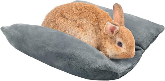 MEWTOGO 13 x 14In Rabbit Bed, Thickened Soft Bunny Snuggle Concave Bed, Cuddle Cushion Plush Mat with Cotton Lounger Pillows, Small Pet Flop Mat for Indoor Cage Sleeping Bunny Gifts, Gray