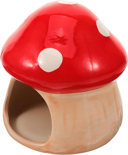 Ceramic Hamster House Hideout Mushroom Shaped Hamster Cave for Summer Dwarf Hamster Gerbil Mice