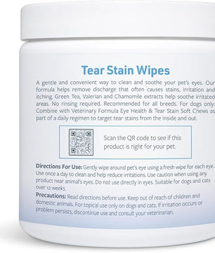 Veterinary Formula Smart Coat Complex Tear Stain Wipes for Dogs & Cats, 100 ct – Gently Wipe Away Debris and Clean Stains Around The Eyes of Pets, Fragrance-Free and Pre-Saturated