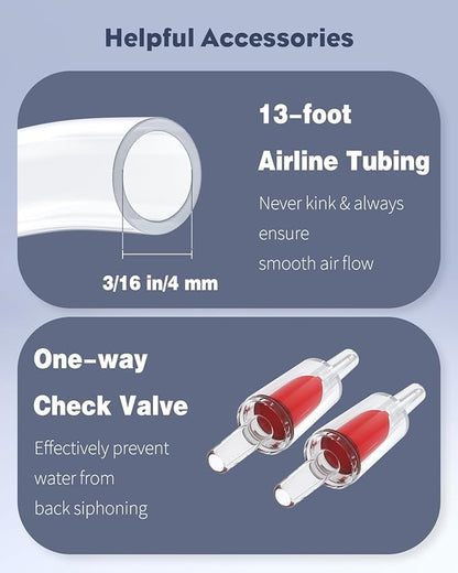 Pawfly Aquarium Air Pump 254 GPH Dual Outlets Fish Tank Air Pump for Tanks up to 300 Gallons Adjustable Quiet Oxygen Pump Fish Tank Aerator with Airline Tubing and Check Valves