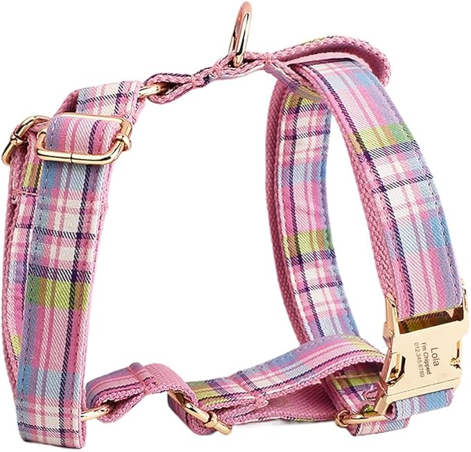 Custom Dog Collar with Names and Phone Number Engraved, Puppy Tags Personalized for Small Medium Large Pets (Colorful Plaid, M)