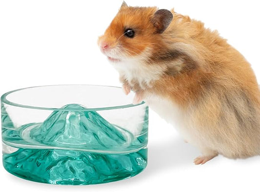 BNOSDM Hamster Food and Water Bowl Mountain Fuji Style Glass Drinking Dwarf Hamster Feeder Anti-Turning Dish for Syrian Hamsters Gerbils Mice Rats or Other Similar-Sized Pets (Green)