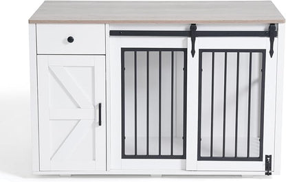 Verano Garden 44" Dog Crate, 2-in-1 Furniture-Style Dog Crate with Storage Drawer & Cabinet, Heavy Duty Dog Kennel Dog Cage Indoor for Small Medium Dogs, White (44" Left Facing Door)