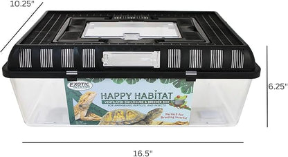 Happy Habitat (Large) - Ventilated Enclosure & Breeder Box - for Live Feeder Insects, Reptiles, Amphibians & Other Small Pets - Durable Plastic Portable Terrarium