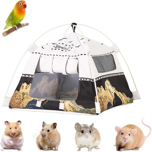 Hamster Mini Camping Tent Hideout, Syrian Hamster Tent House Rat Bed Without Installing, Lightweight & Easy to Clean, Suitable for Mouse, Fancy Rat, Chipmunk and Mini Guinea Pig (Grey)