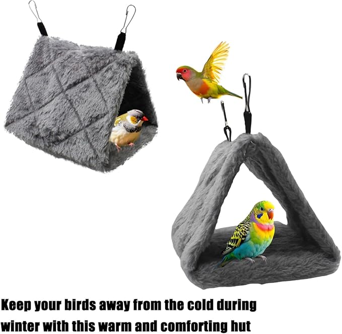2 Pack Warm Bird Nest House Shed Hut Parrot Sleeping Bed Hanging Hammock Snuggle Cave Birds Hut Hideaway Tent for Pet Parrot Macaw Budgies Cockatiels Cockatoo Lovebird Size S (Blue&Grey)